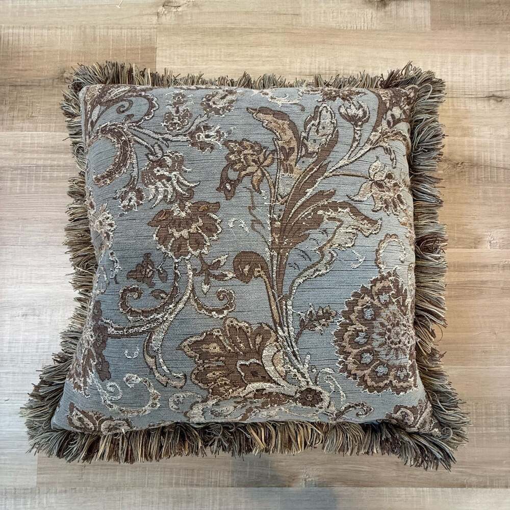 Vintage 2000s Floral Tapestry Throw Pillow, Down Feather Fill, Fringe, 18x18